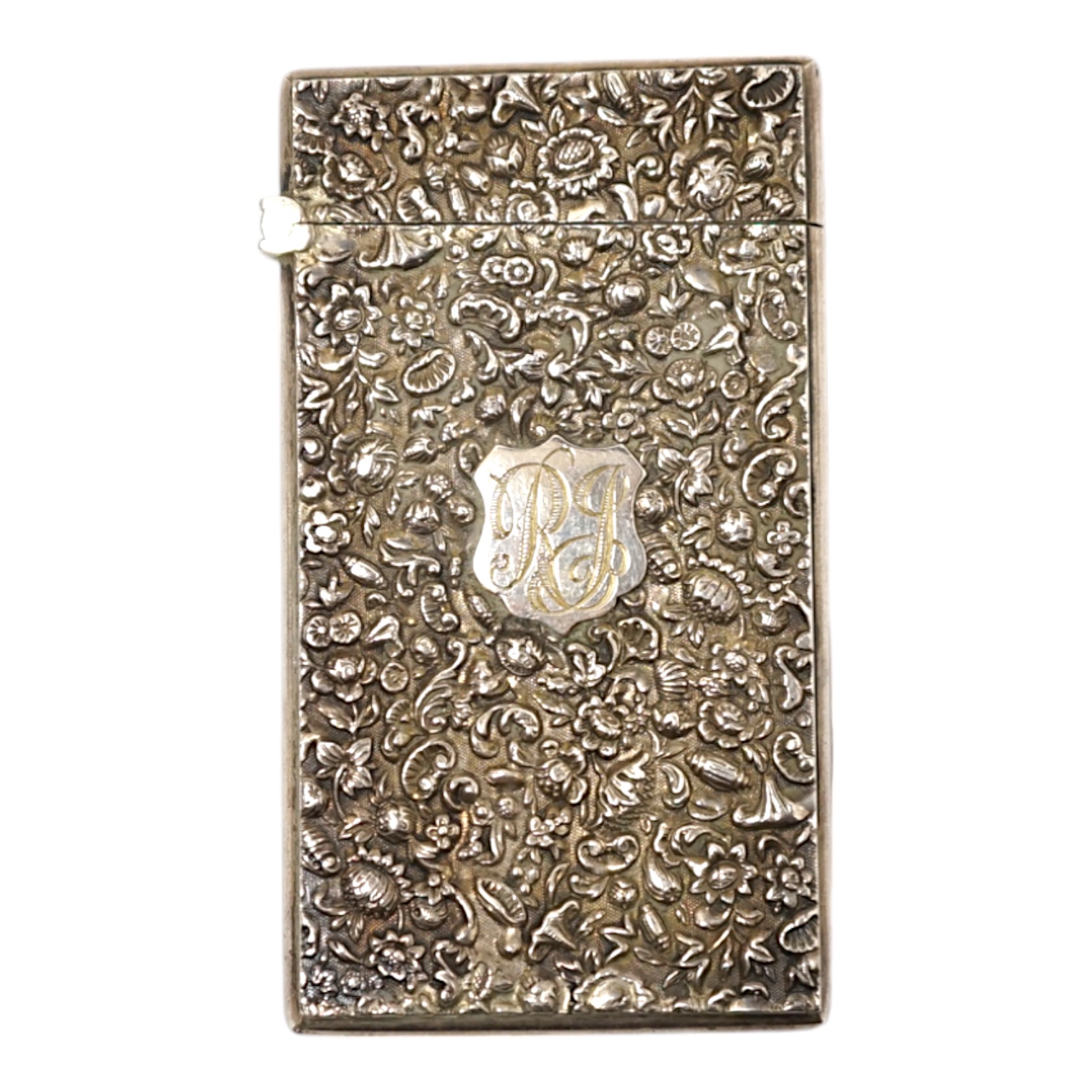 A Victorian silver ‘thousand flower’ card case, George Unite, Birmingham, 1882, 78mm. Condition - fair